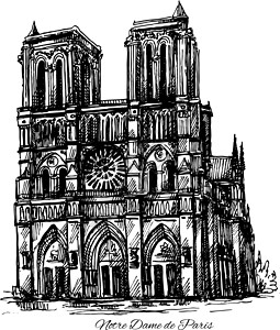 中世纪大教堂巴黎圣母院雕像绘画圆顶崇拜贵妇人草图大教堂纪念碑建筑学游客设计图片