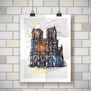 法国巴黎圣母院大教堂巴黎圣母院寺庙建筑艺术海报大教堂旅游旅行绘画建筑学城市设计图片