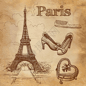 埃菲尔铁塔素描巴黎符号矢量组设计图片