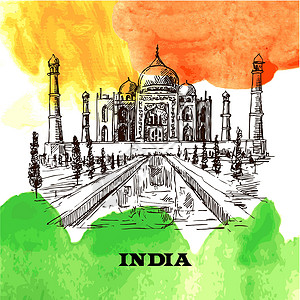 泰姬陵画Taj Mahal草图线条地标墨水艺术房子寺庙涂鸦宗教历史性遗产设计图片