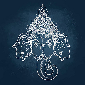 大象神印度教加内沙勋爵 矢量说明古董绘画宗教纺织品艺术旅行神话打印文化夹子设计图片