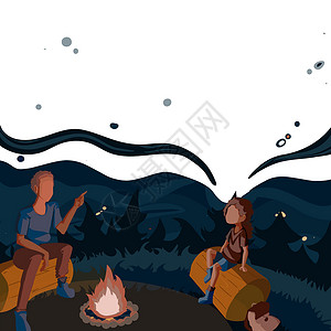 森林里的女人坐在篝火旁的父亲和女儿在公园享受露营 父母和他的孩子坐在野营热旁边 在森林里讲故事火焰假期海浪旅行自然现象女性两个人乐趣远足森林设计图片