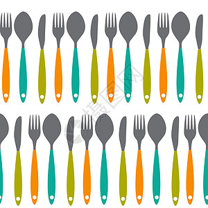 叉子勺子叉子 刀片和勺子无缝密封型样矢量插图艺术菜肴食物用餐框架菜单印刷假期午餐烹饪设计图片