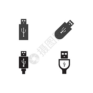 USB充电器usb 图标矢量电缆活力黑色充电器电脑连接器电话互联网记忆插图设计图片