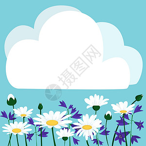 蓝色色花朵空白的框架装饰着抽象的现代化形式的花朵和叶子 空旷的现代边框被组织愉快的五颜六色的线条符号包围蓝色雏菊土地环境墙纸图形植物绘画洋设计图片