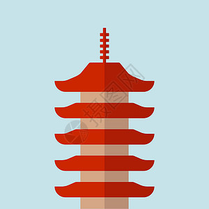 老寺庙蓝色背景的亚洲塔塔矢量图标设计图片