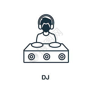 打碟DJ音乐图标 来自派对图标集合的线条元素 用于网页设计 信息图表等的线性 Dj 图标标志设计图片