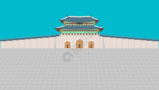 韩国济州岛风光gwanwwamun门和长墙 以及韩国南部汉城宫的长院设计图片