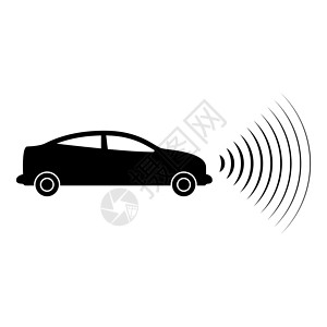 向未来招手汽车无线电信号传感器智能智能技术自动驾驶前向方向图标黑色矢量图示图像平板风格(AU)设计图片