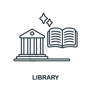 库图标 来自大学收藏的线元素 用于网页设计 信息图表等的线性图书馆图标标志设计图片