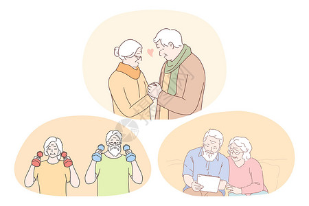 老年夫妇形象生活快乐 积极生活方式概念的老年夫妇老年人口妻子祖母退休微笑丈夫祖父男性家庭卡通片女性设计图片