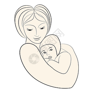 母亲拥抱孩子双臂怀着婴儿的线性产妇环形背影设计图片