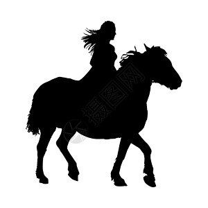 骑马女孩在白色背景隔绝的马剪影的女孩 骑马的人设计图片