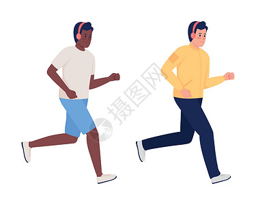 套头式耳机男性马拉马拉松跑步手戴耳机半平式彩色向量字符组设计图片
