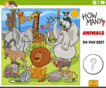 灰兔耳有多少卡通动物儿童教育游戏驯鹿工作簿孩子们刺猬数字插图团体测试谜语懒猴设计图片