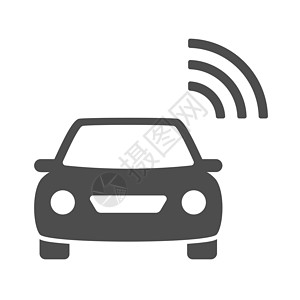 汽车ui素材孤立在白色背景上的智能汽车矢量图标 带有用于网络 移动应用程序和 ui 设计的电波图标的智能汽车 物联网股票矢量图 物联网技术概设计图片