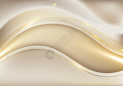 3D 现代奢侈品模板设计金 浅棕色波形和金底金色闪亮线灯光背景图片