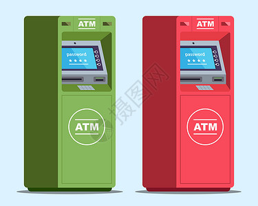 终端机器两台自动取款机需要密码才能取出钱设计图片