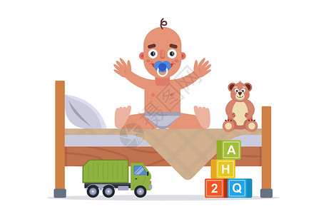 婴儿擦嘴儿童坐在孩子的卧室里 为儿童着想设计图片
