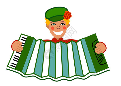 丙察察一个快乐的男音乐家演奏手风琴 在民谣节上演唱会设计图片