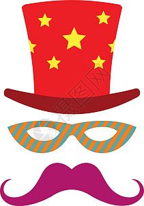 小丑帽子和眼镜党面罩图标 狂欢节服装装饰品设计图片