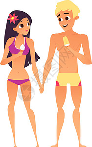 吃冰淇淋男孩男人和女人穿泳衣吃冰淇淋的设计图片