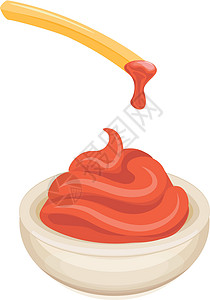 一碗卡通鸡蛋面炸薯条蘸番茄酱 番茄酱炸土豆 脆皮金土豆 卡通矢量图设计图片