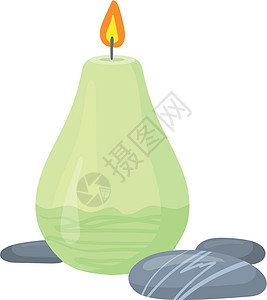 石头烛台绿色蜡烛 有海石块 光亮燃烧的树枝 现代风格的各种矢量插图设计图片