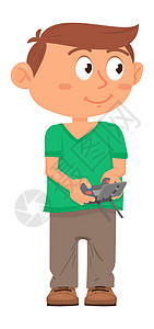 游戏遥控器带遥控器的小子 男孩拿着无线电控制器设计图片