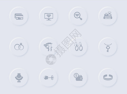 饰品图标圆形橡胶按钮上的珠宝灰色矢量图标 为 web 移动应用程序 ui 设计和促销业务测绘术设置的珠宝图标金子耳环石头别针收藏宝石财富设计图片