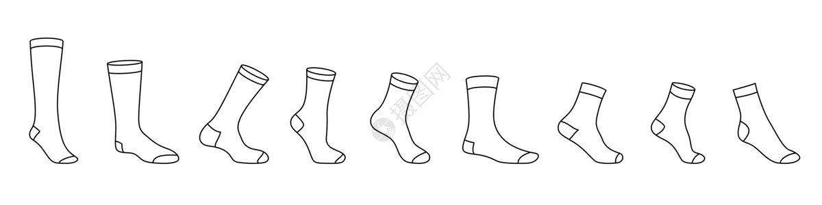 袜子矢量袜子图标 一套黑色线性袜子 矢量插图服装衣服运动条纹配件棉布纺织品羊毛标识服饰设计图片