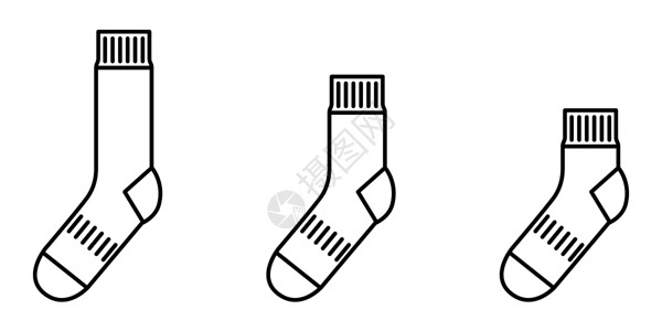 冬季棉袜袜子图标 一套黑色线性袜子 矢量插图衣服纺织品针织品服饰服装季节鞋类运动条纹标识设计图片