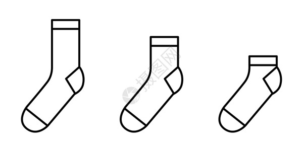 袜子矢量袜子图标 一套黑色线性袜子 矢量插图运动纺织品棉布条纹鞋类标识羊毛衣服服装服饰设计图片