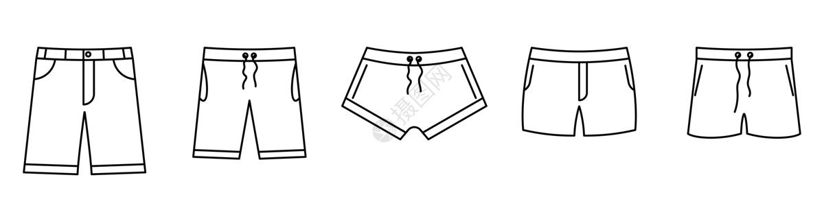 男生短裤泳裤图标 泳裤矢量图标 黑色线性短裤图标设计图片