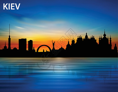 日落时基辅市的轮廓设计图片