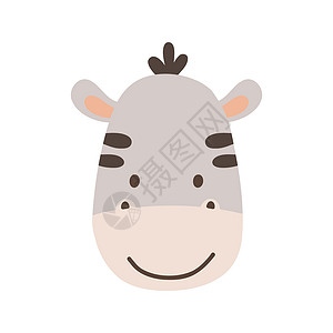 宝宝头平面样式的可爱人像斑马头 在白色背景上孤立的绘图动物脸 儿童海报和卡片的矢量插图 丛林动物设计图片