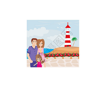 波息湾休热带度假家庭灯塔妻子花朵丈夫海洋母亲蓝色孩子光束海滩设计图片