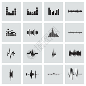 打片分流机矢量音乐声音波图标集音量放大器海浪收音机舞蹈旋律嗓音打碟机声波脉冲设计图片