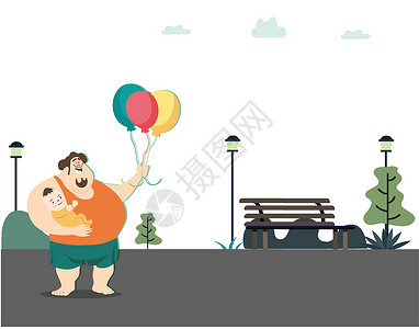 拿着气球的孩子父亲抱着孩子 拿着气球设计图片