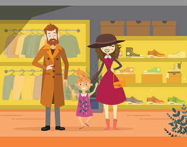 欧洲购物幸福的家庭在服装店微笑设计图片
