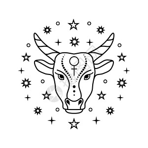 公牛头黄金牛甲二氧符号荒野动物八字天文学绘画标识白色鸡眼收藏行星设计图片