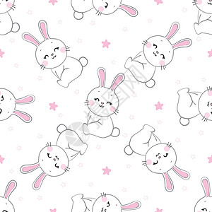 复活节兔子插图无缝模式 有卡通小兔子给孩子 抽象的艺术印刷品 手画背景与可爱动物卡通片假期女孩墙纸风格问候语纺织品微笑打印织物设计图片
