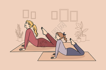 躺着放松女孩家庭健康生活方式和瑜伽概念设计图片