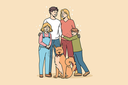 亲戚们幸福的家庭和宠物的概念设计图片