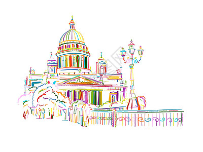 俄罗斯圣彼得堡地标圣艾萨克大教堂 您的设计请使用 Sletch历史旅游艺术插图景观草图皇帝国家公园大教堂设计图片