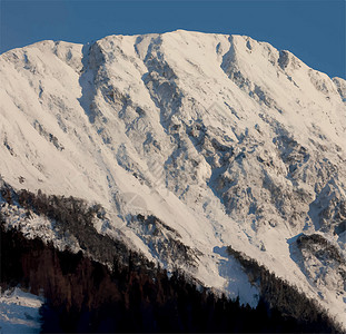高倚岭雪雪覆盖山岳和风景蓝色高山全景场景山脉季节假期顶峰首脑冰川设计图片
