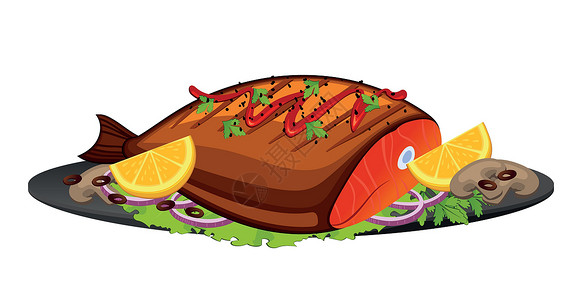 烤鱼现实的熟熟红鱼和柠檬白色背景矢量寿司美食烹饪食物食品海鲜营养油炸饮食鳟鱼设计图片