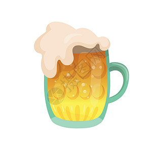 卡通啤酒杯在白色背景上隔离的清新啤酒  矢量气泡啤酒厂饮料卡通片金子酒吧杯子插图啤酒杯液体设计图片
