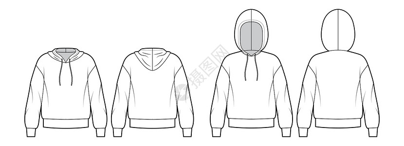白色毛衣一套Hoody运动衫技术时装插图 用手肘袖 放松身体 绷带 抽筋小样服饰女士衣服草图女孩毛衣计算机运动夹克设计图片