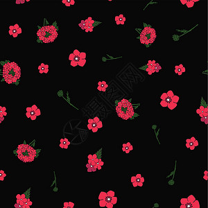 红色花朵装饰黑色背景 无缝模式的红色花朵;设计图片